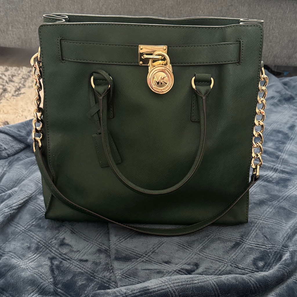 Michael Kors Dark Green Shoulder Bag With Gold Accents
